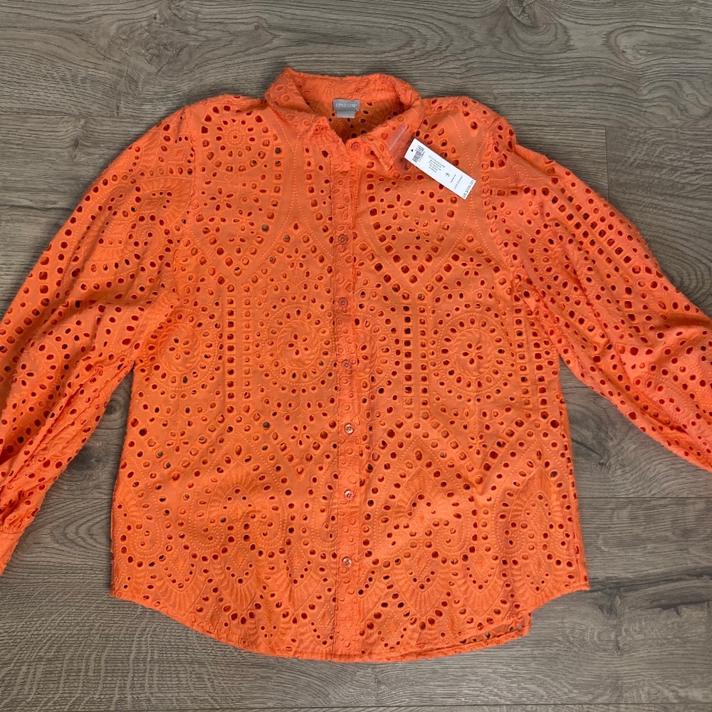 NWT Chico's Cut Out Button Down Full Sleeve blouse